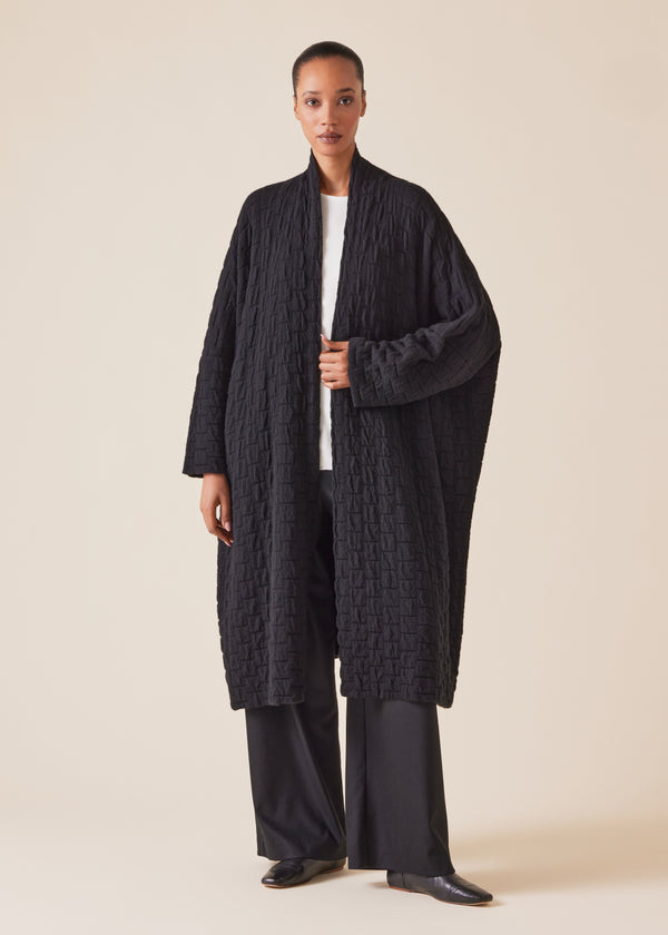 Eskandar Cashmere Knitted Wide Scrunch Shawl Collar Cardigan - 3/4 Length