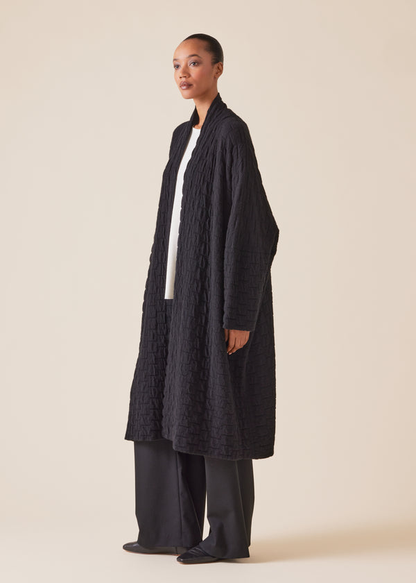 Eskandar Cashmere Knitted Wide Scrunch Shawl Collar Cardigan - 3/4 Length