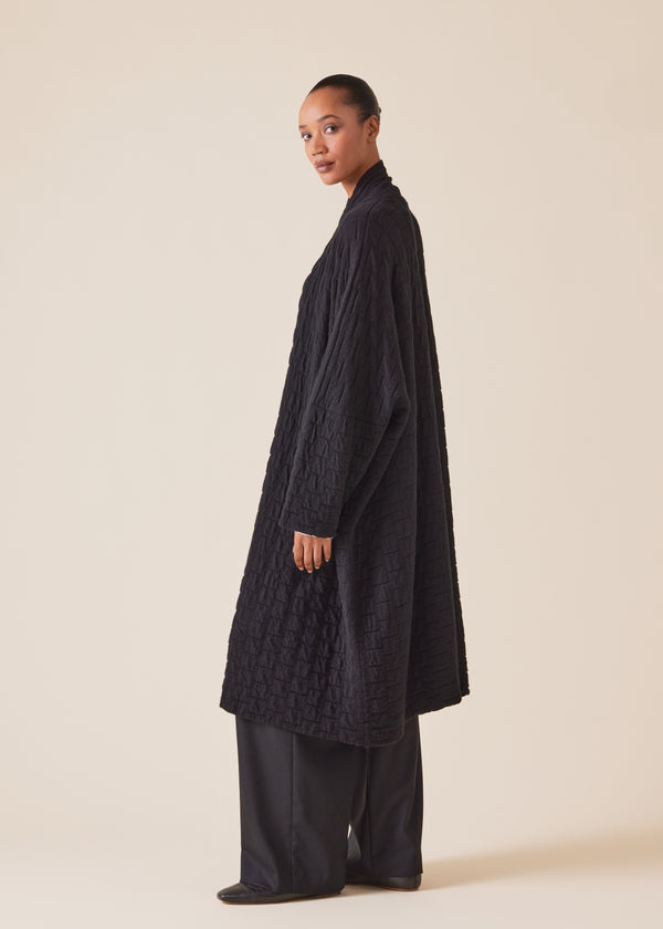 Eskandar Cashmere Knitted Wide Scrunch Shawl Collar Cardigan - 3/4 Length