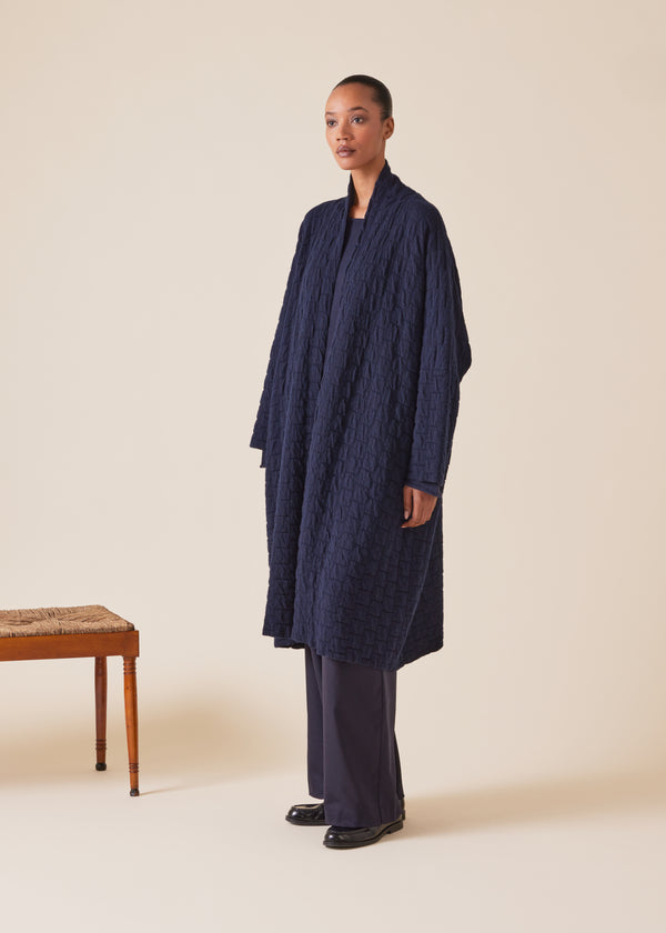 Eskandar Cashmere Knitted Wide Scrunch Shawl Collar Cardigan - 3/4 Length