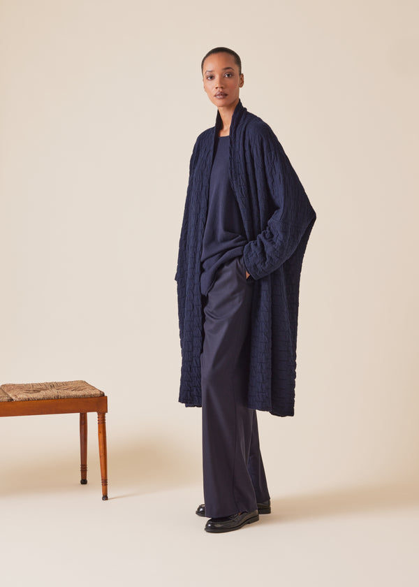 Eskandar Cashmere Knitted Wide Scrunch Shawl Collar Cardigan - 3/4 Length