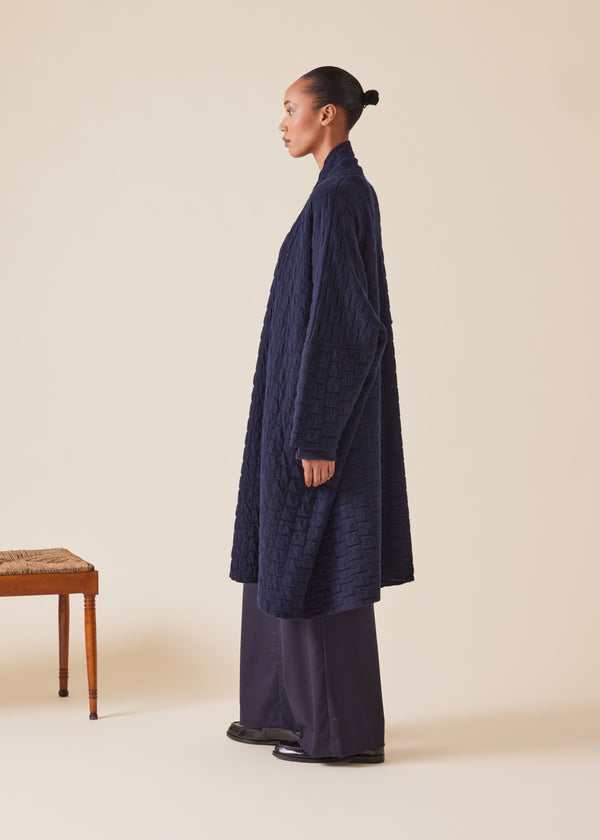 Eskandar Cashmere Knitted Wide Scrunch Shawl Collar Cardigan - 3/4 Length