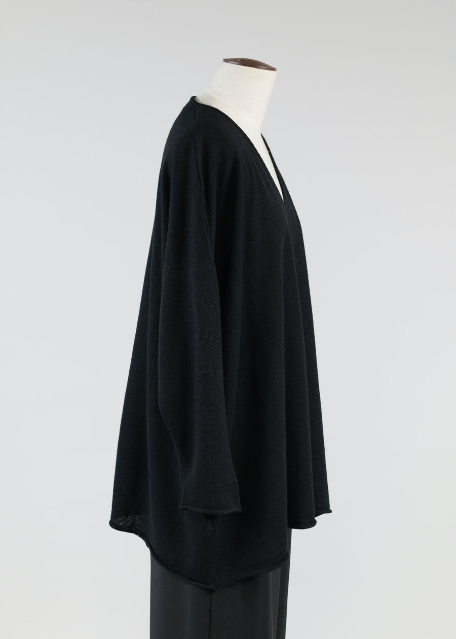 Eskandar Cashmere Linen Mix A-line V Neck Sweater - Long