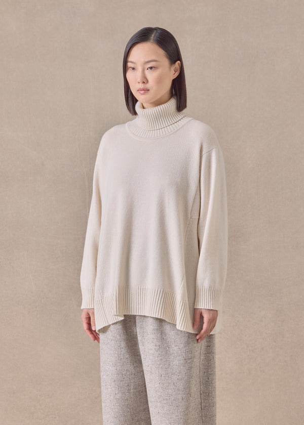 Eskandar Cashmere Panelled A-line Roll Neck Sweater - Mid Plus