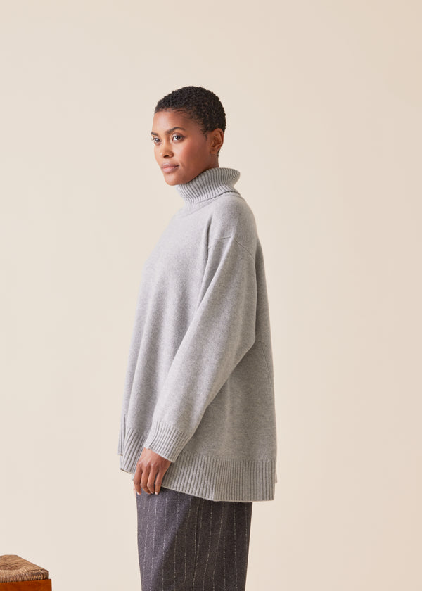 Eskandar Cashmere Panelled A-line Roll Neck Sweater - Mid Plus