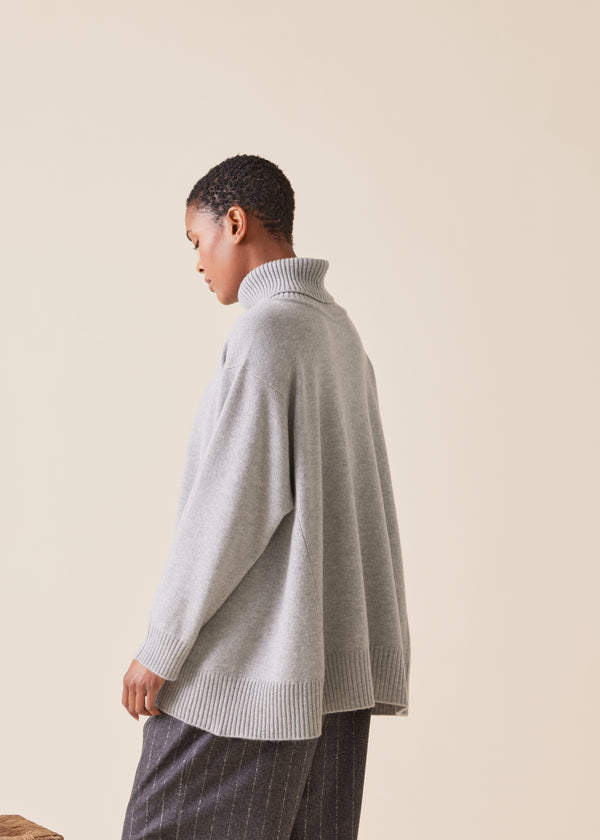 Eskandar Cashmere Panelled A-line Roll Neck Sweater - Mid Plus