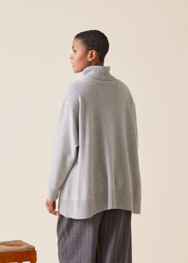 Eskandar Cashmere Panelled A-line Roll Neck Sweater - Mid Plus