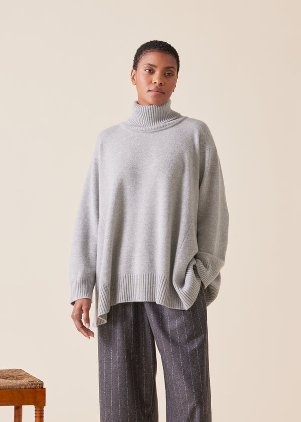 eskandar cashmere panelled a-line roll neck sweater - mid plus