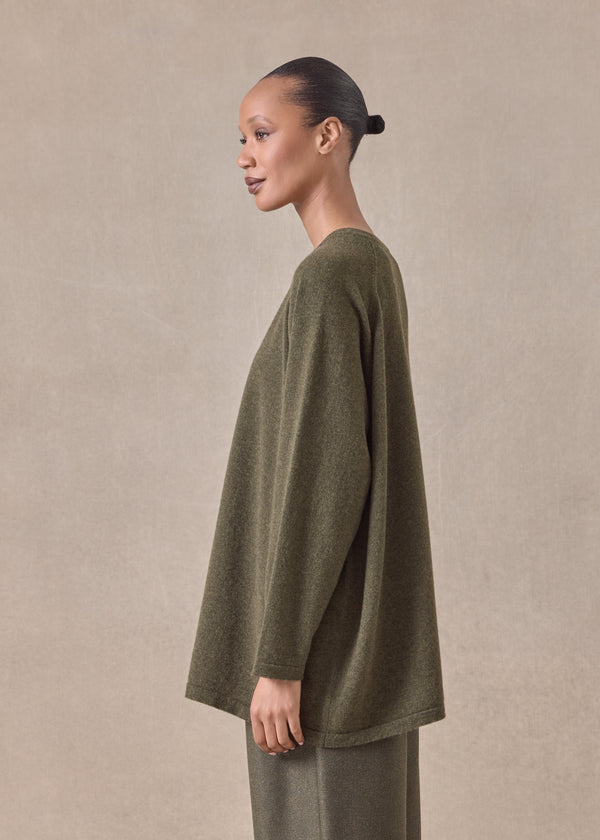 Eskandar Cashmere Raglan Sleeve Round Neck Cardigan - Long