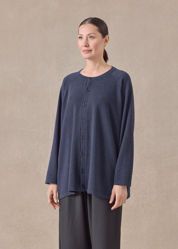 Eskandar Cashmere Raglan Sleeve Round Neck Cardigan - Long