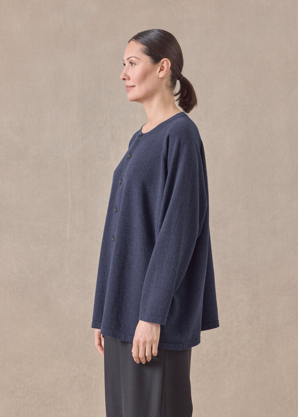 Eskandar Cashmere Raglan Sleeve Round Neck Cardigan - Long
