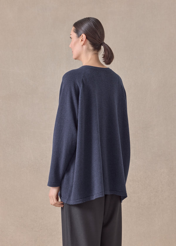 Eskandar Cashmere Raglan Sleeve Round Neck Cardigan - Long