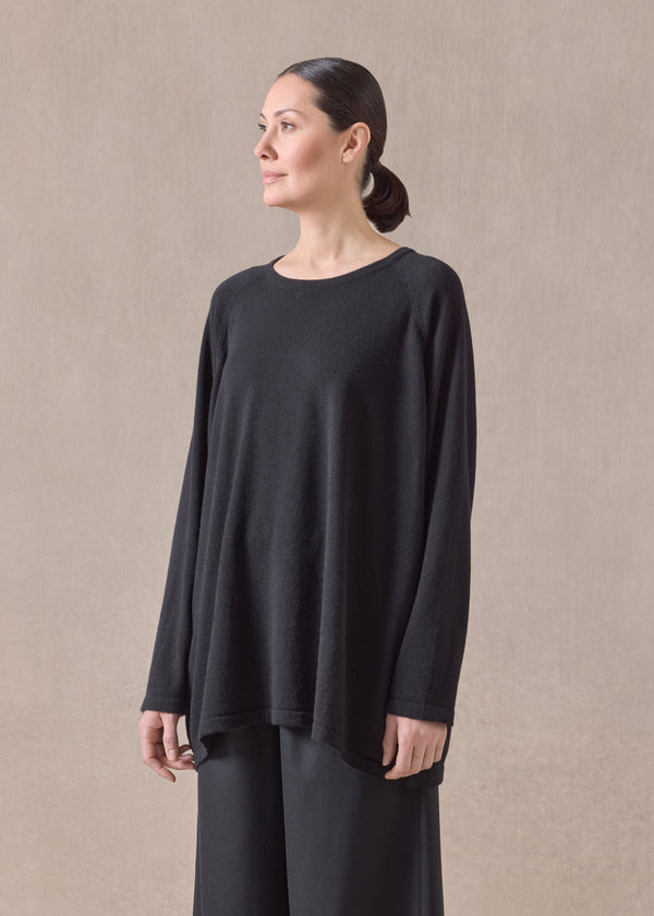 Eskandar Cashmere Raglan Sleeve Round Neck Sweater - Long