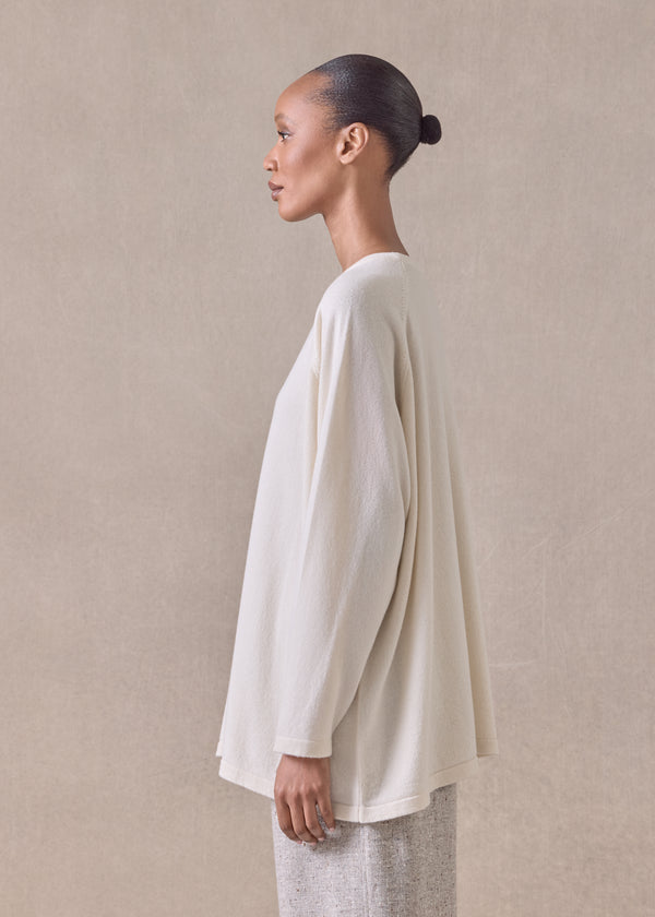 Eskandar Cashmere Raglan Sleeve Round Neck Sweater - Long