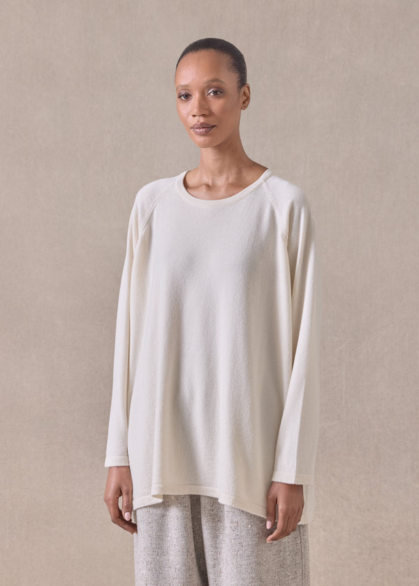 eskandar cashmere raglan sleeve round neck sweater - long