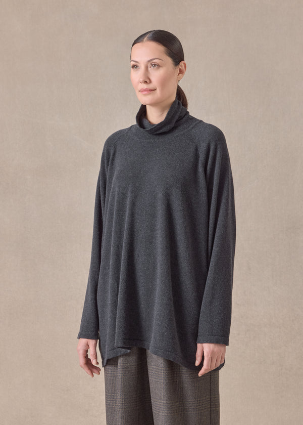 Eskandar Cashmere Raglan Sleeve Scrunch Neck Sweater - Long
