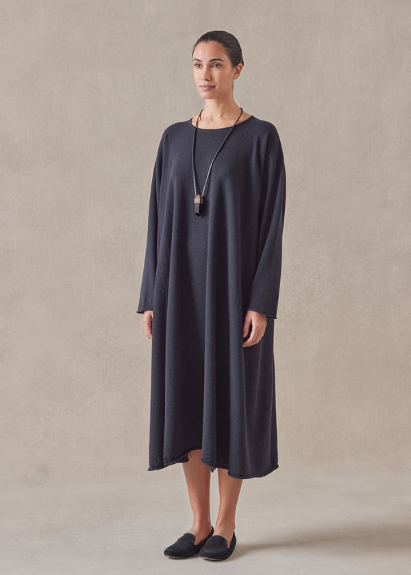 Eskandar Cashmere Side Panelled A-line Bateau Neck Dress