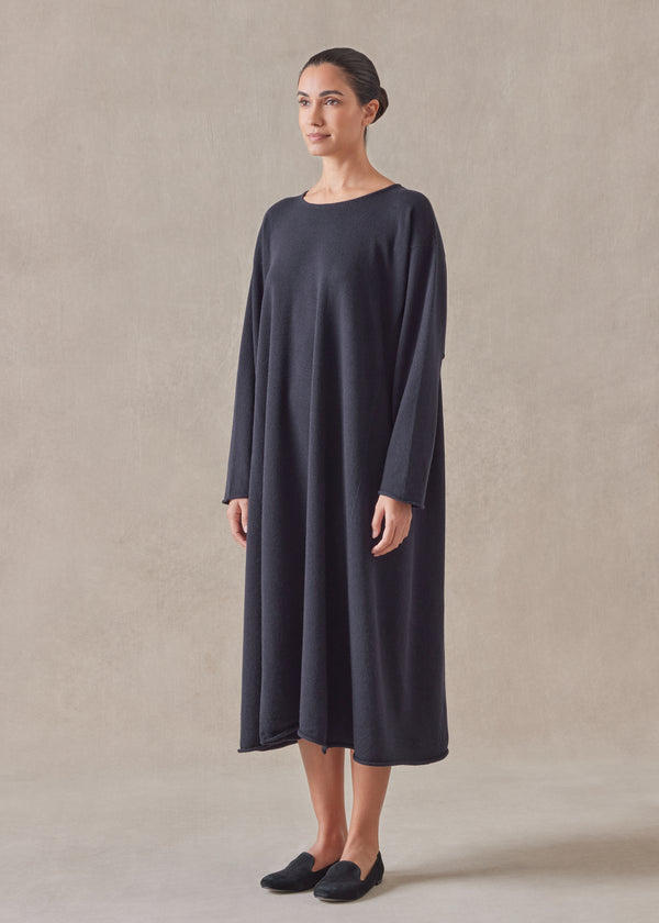 Eskandar Cashmere Side Panelled A-line Bateau Neck Dress