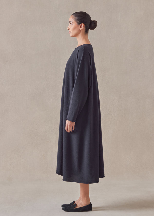 Eskandar Cashmere Side Panelled A-line Bateau Neck Dress