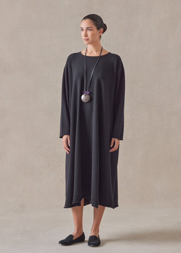 eskandar cashmere side panelled a-line bateau neck dress