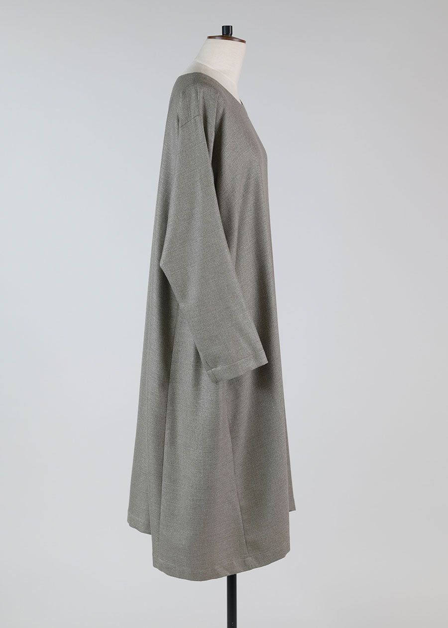 Eskandar Cashmere Side Pleated Round Neck Dress - 3/4 Length