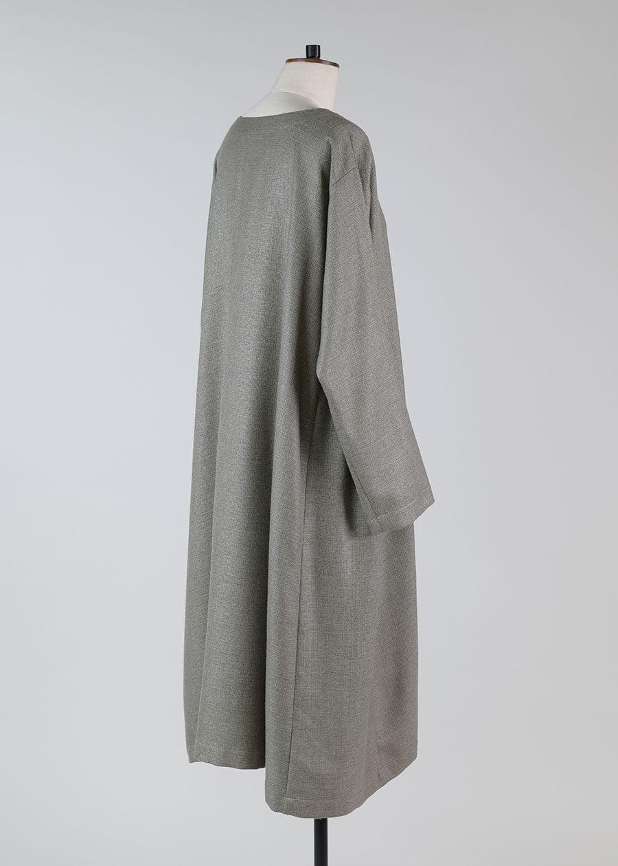 Eskandar Cashmere Side Pleated Round Neck Dress - 3/4 Length