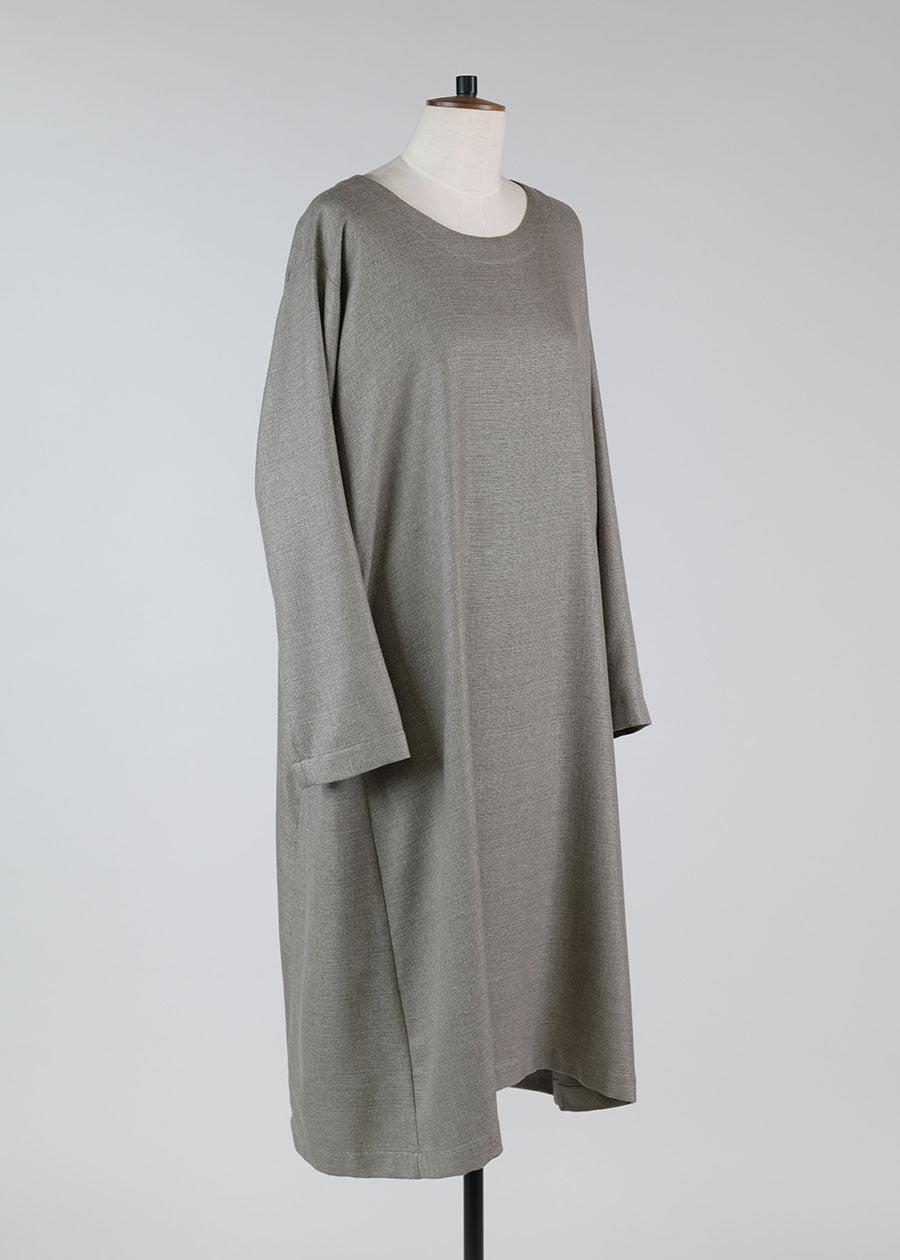 eskandar cashmere side pleated round neck dress - 3/4 length