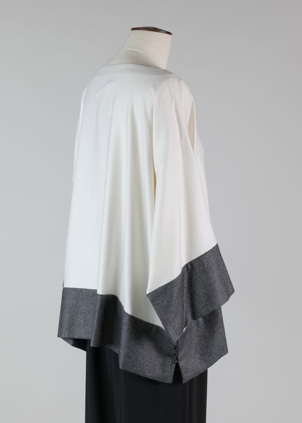 Eskandar Cashmere Silk Mix A-line Scoop Neck 3/4 Sleeve Tunic With Contrast Edge Panel - Mid