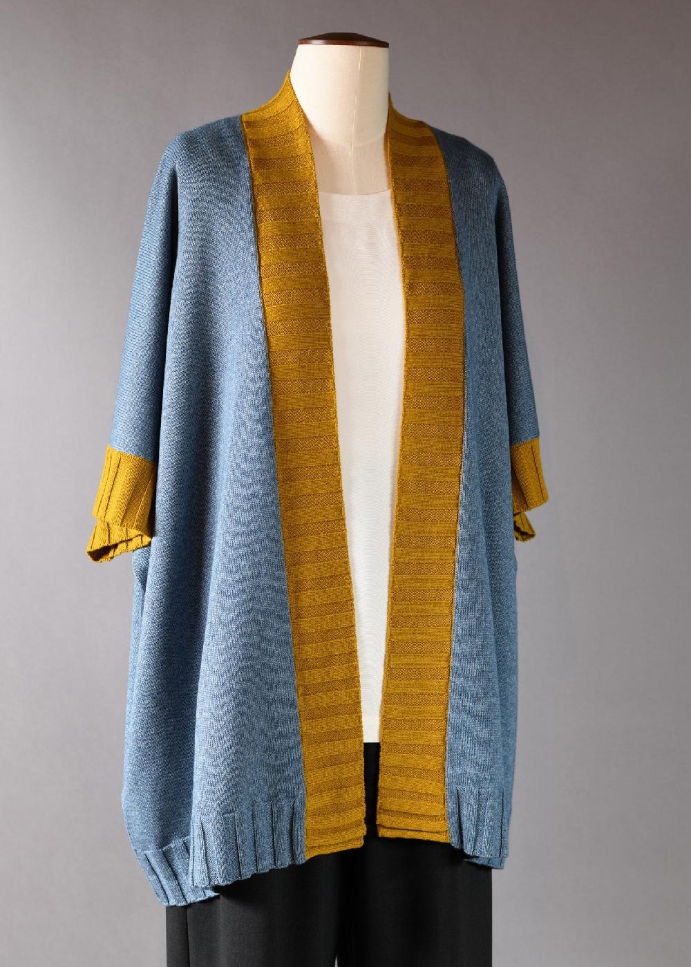 eskandar cashmere silk mix knitted 3/4 width square poncho cardigan with ribs - long