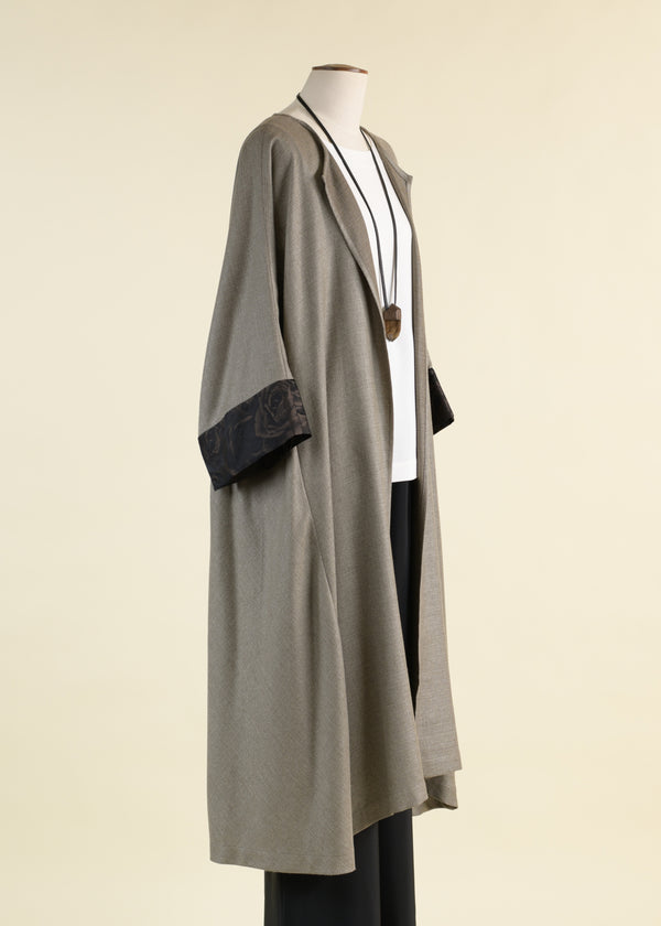 Eskandar Cashmere Silk Mix Round Neck Coat With Bias Side Panel And Cuff Detail