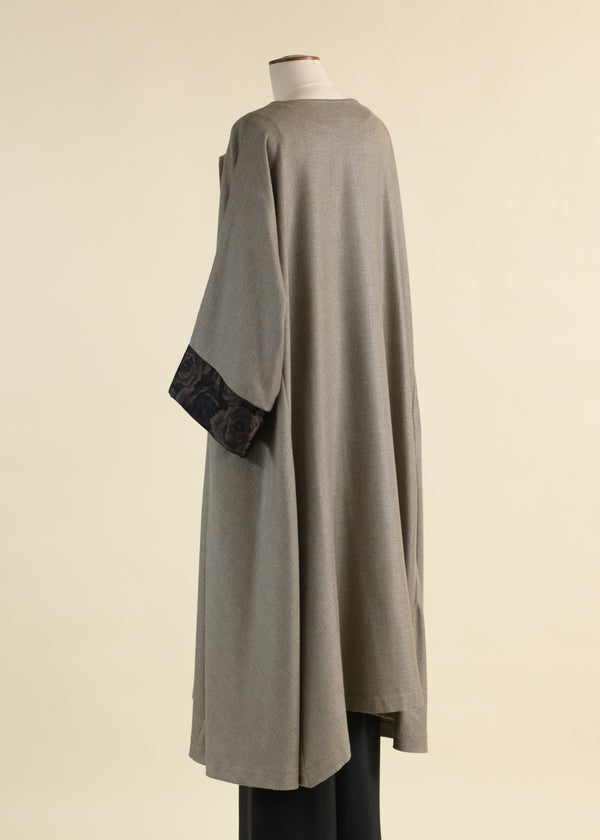 Eskandar Cashmere Silk Mix Round Neck Coat With Bias Side Panel And Cuff Detail