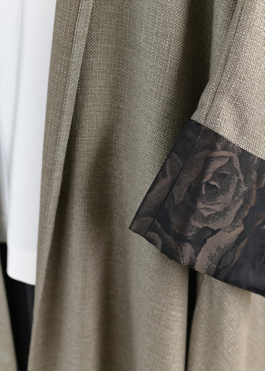 Eskandar Cashmere Silk Mix Round Neck Coat With Bias Side Panel And Cuff Detail