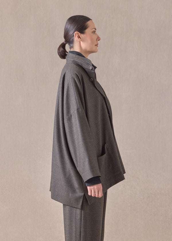 Eskandar Cashmere Silk Mix Wide Longer Back Double Stand Collar Jacket - Long