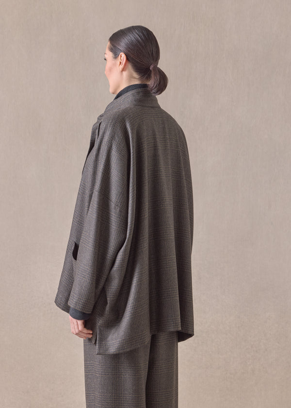 Eskandar Cashmere Silk Mix Wide Longer Back Double Stand Collar Jacket - Long