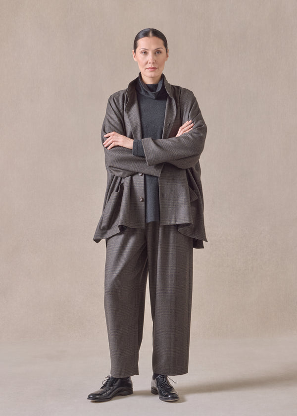 eskandar cashmere silk mix wide longer back double stand collar jacket - long