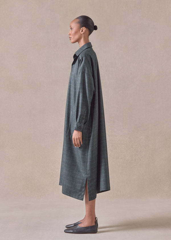 Eskandar Cashmere Silk Wool Mix Wide A-line Shirt Dress With Collar