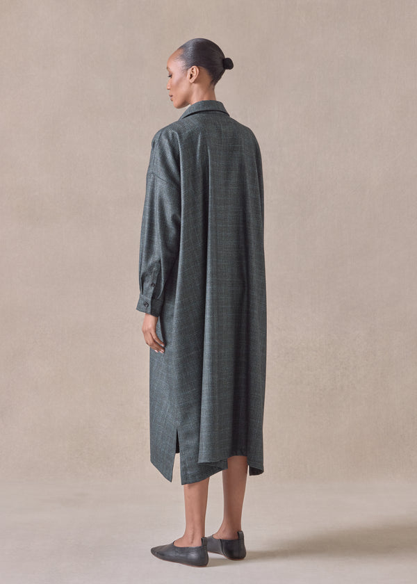 Eskandar Cashmere Silk Wool Mix Wide A-line Shirt Dress With Collar