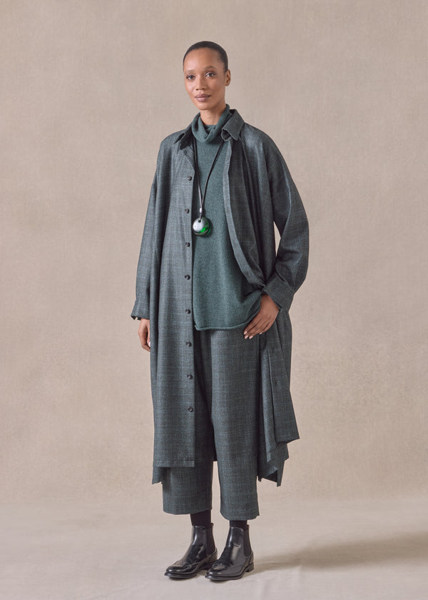 eskandar cashmere silk wool mix wide a-line shirt dress with collar