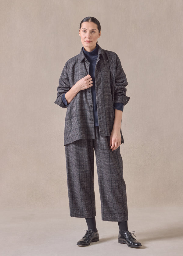 eskandar cashmere silk wool mix wide a-line shirt jacket with collar - mid plus