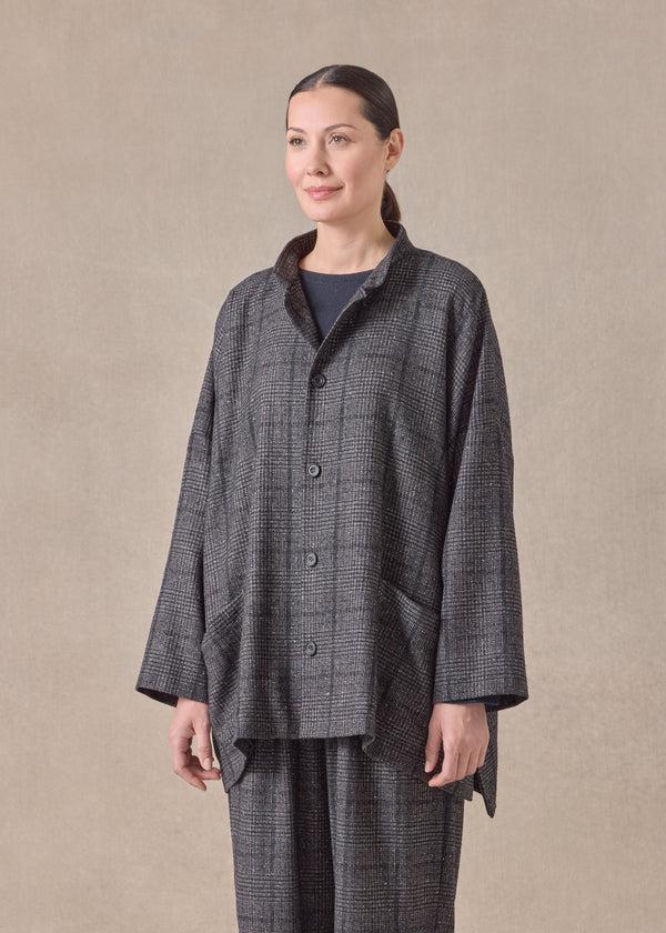 Eskandar Cashmere Silk Wool Mix Wide Longer Back Mandarin Jacket - Long