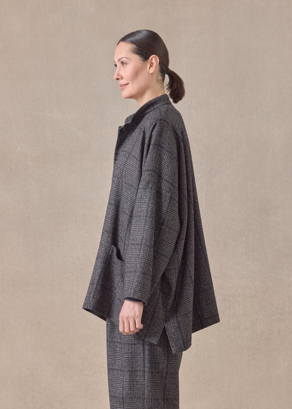 Eskandar Cashmere Silk Wool Mix Wide Longer Back Mandarin Jacket - Long