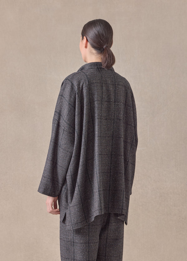 Eskandar Cashmere Silk Wool Mix Wide Longer Back Mandarin Jacket - Long