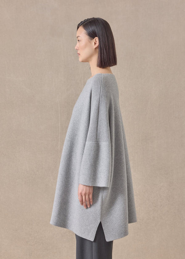 Eskandar Cashmere Slash Neck 3/4 Sleeve Sweater - Long Plus With Slits