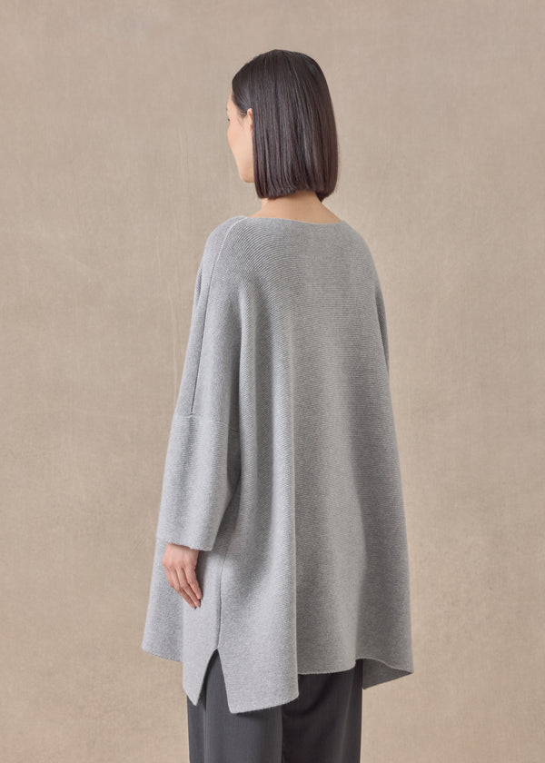 Eskandar Cashmere Slash Neck 3/4 Sleeve Sweater - Long Plus With Slits