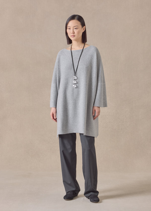 eskandar cashmere slash neck 3/4 sleeve sweater - long plus with slits