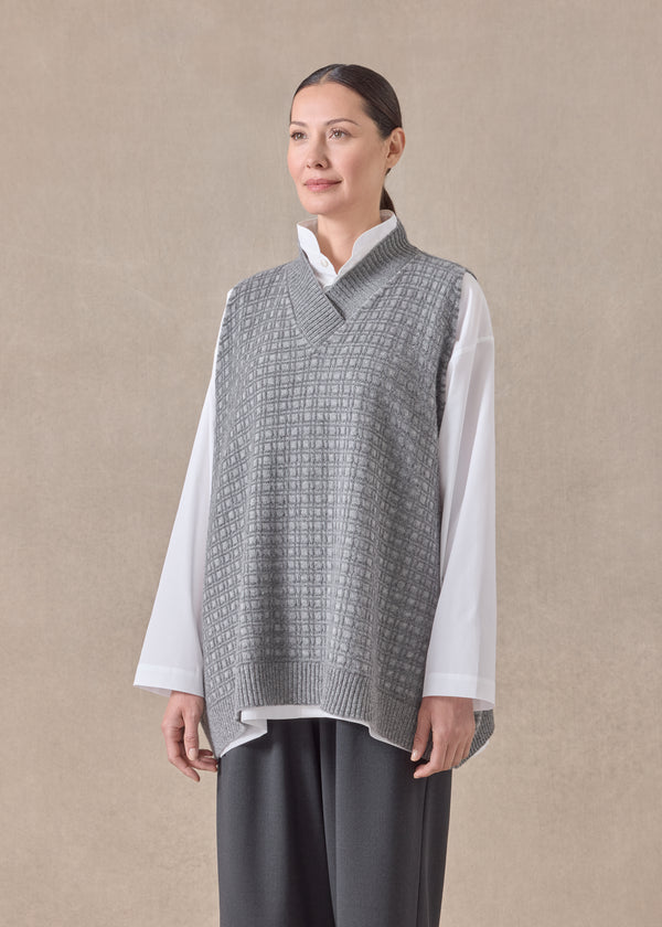 Eskandar Cashmere Sleeveless A-line Cross Over V Neck - Mid Plus