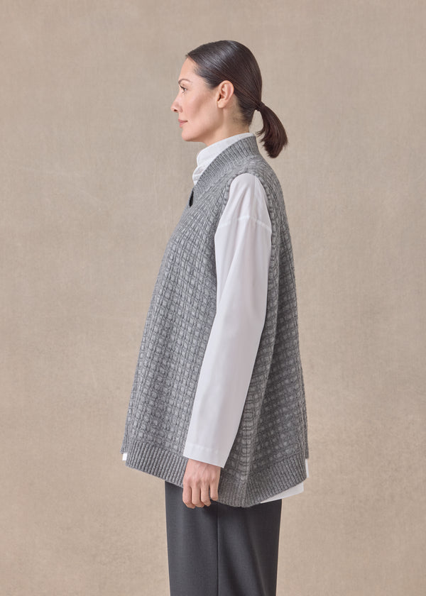 Eskandar Cashmere Sleeveless A-line Cross Over V Neck - Mid Plus