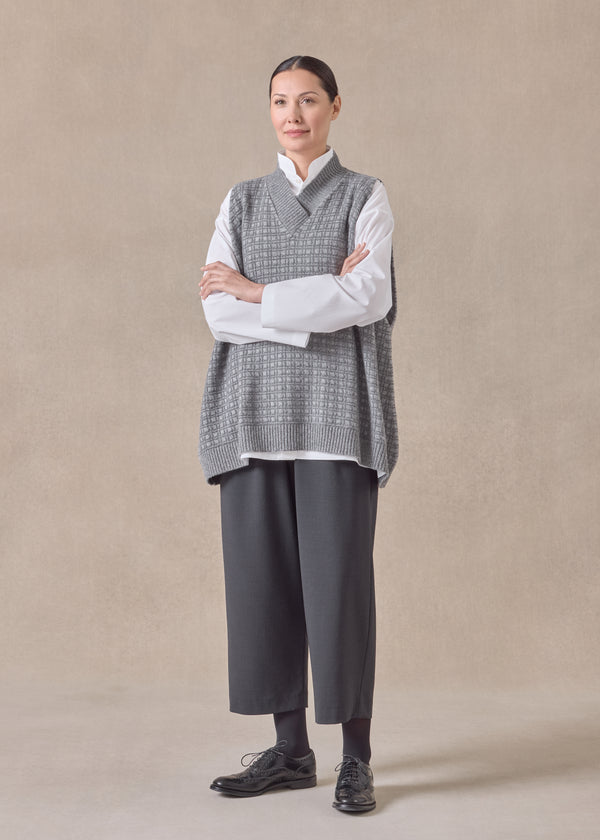 eskandar cashmere sleeveless a-line cross over V neck - mid plus