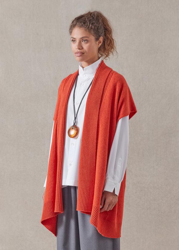 Eskandar Cashmere Sleeveless A-line Shawl Collar Waistcoat - Long Plus