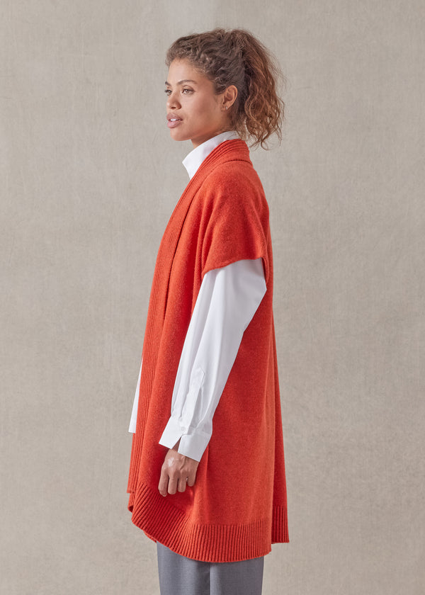 Eskandar Cashmere Sleeveless A-line Shawl Collar Waistcoat - Long Plus